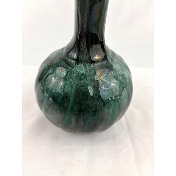 Vintage Blue Mountain Glazed Pottery Bud Table Vase 8" Green Blue - Picture 5 of 15